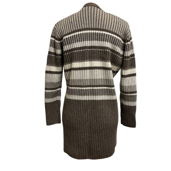 Anne Klein II Ribbed Longline Cardigan 100% Wool M Brown Business Casual Office - Picture 4 of 13